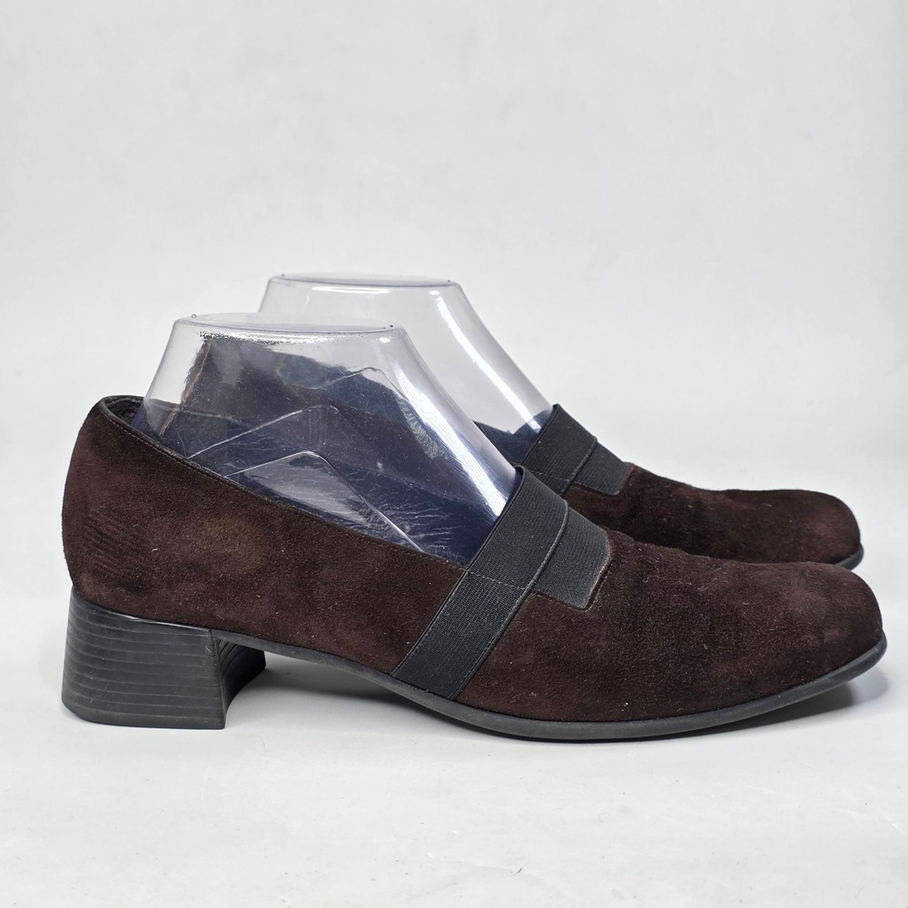 Munro American Shoes Women's 8.5 M Brown Suede Block Heel Pumps Slip On Hels USA
